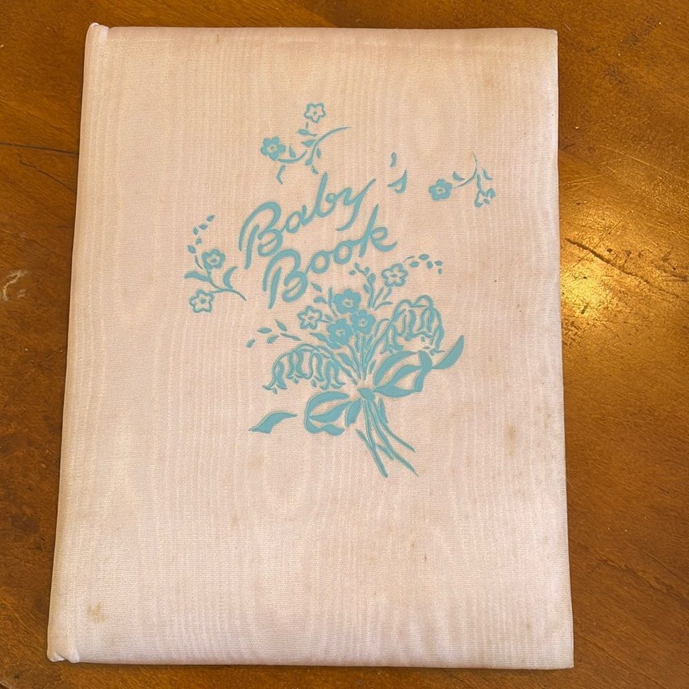 Vintage late40s/early 50s pink‎ satin covered unused Baby Book